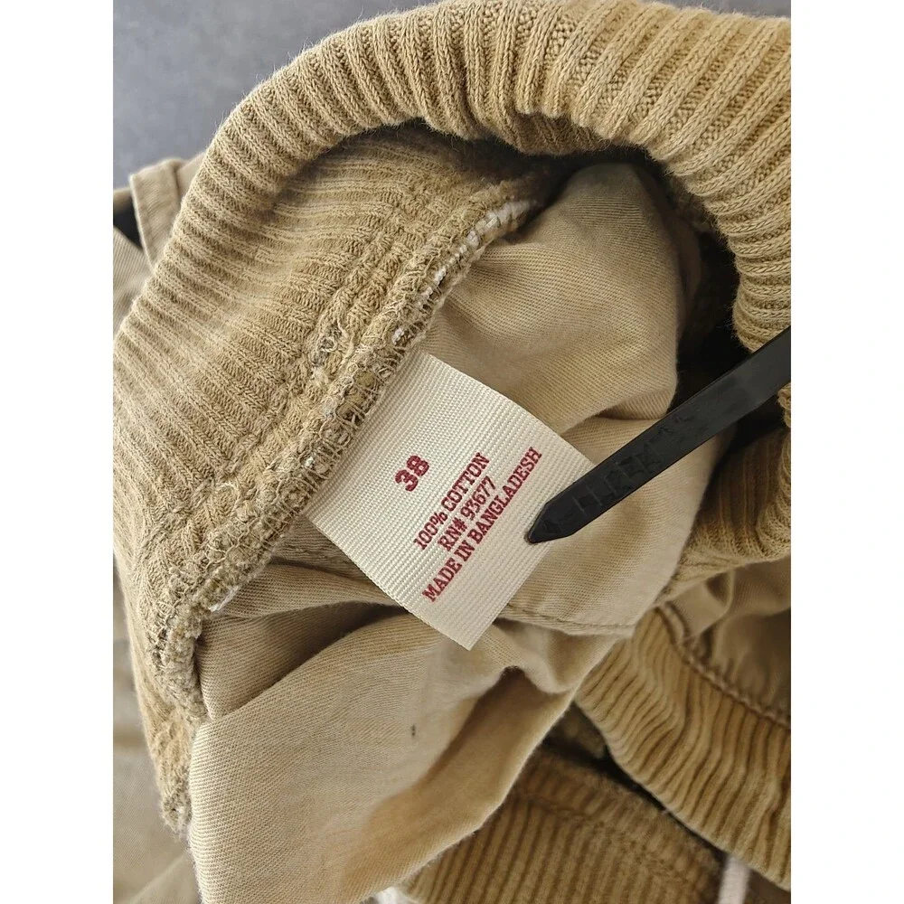 Arizona Men's Cargo Jogger Pants Khaki Tan Elastic Waist 38 Cotton